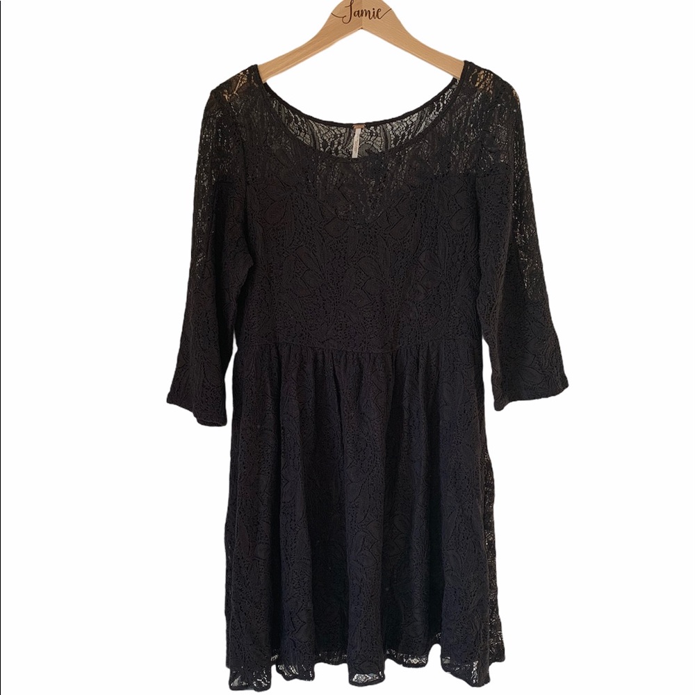 Free People Black Lace Lined Skater Dress sz M